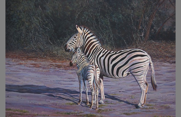 "Ever Watchful - Zebra Mare and Foal" by Kim Thompson